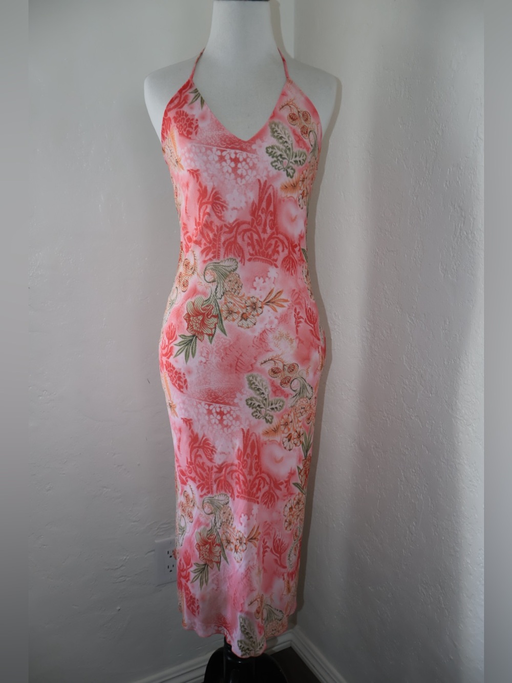 Vintage 90s/Y2K One & One Floral Halter Slip Maxi Dress – Coral Pink
